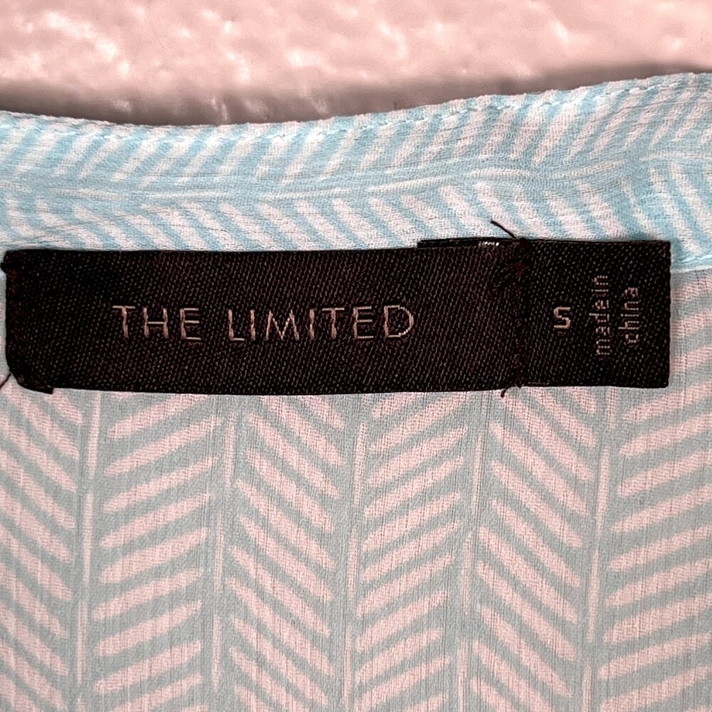 The Limited Sz S Sheer Blouse 3/4 Balloon Sleeve Pale Blue Striped Buttons - Picture 6 of 12